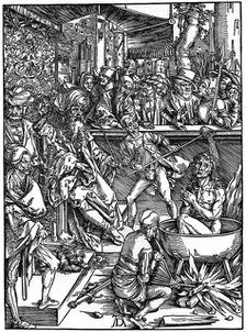 'The Torture of St John the Evangelist', 1498, (1936). Artist: Albrecht Dürer