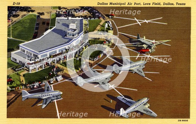 Dallas Municipal Airport, Love Field, Dallas, Texas, USA, 1942. Artist: Unknown