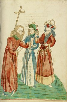 King Avenir and Josaphat Converse with Nachor; Barlaam und Josaphat, 1469. Creators: Hans Schilling, Diebolt Lauber.