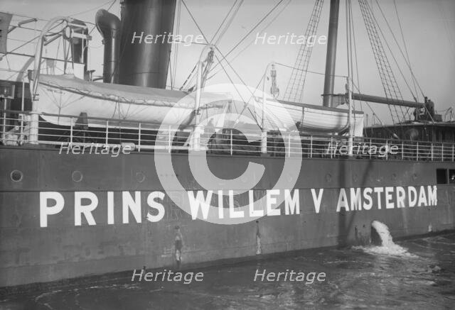 Big sign on "neutral" Dutch ship [PRINCE WILLEM V AMSTERDAM", between c1910 and c1915. Creator: Bain News Service.
