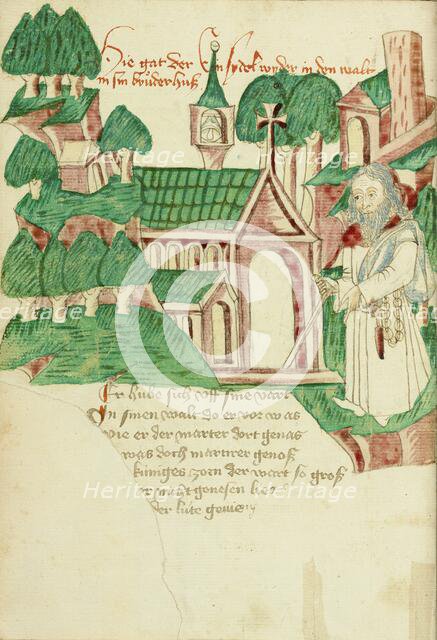 The Hermit Returning to his Cell; Barlaam und Josaphat, 1469. Creators: Hans Schilling, Diebolt Lauber.