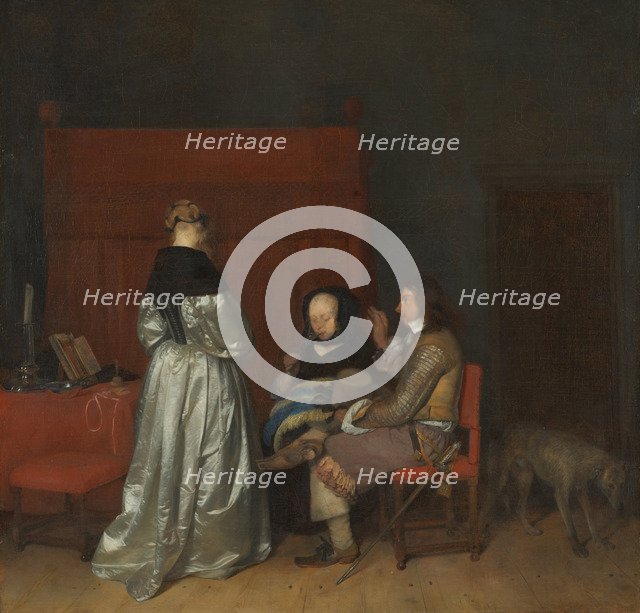 Three Figures conversing in an Interior (The Paternal Admonition), ca 1654. Artist: Ter Borch, Gerard, the Younger (1617-1681)