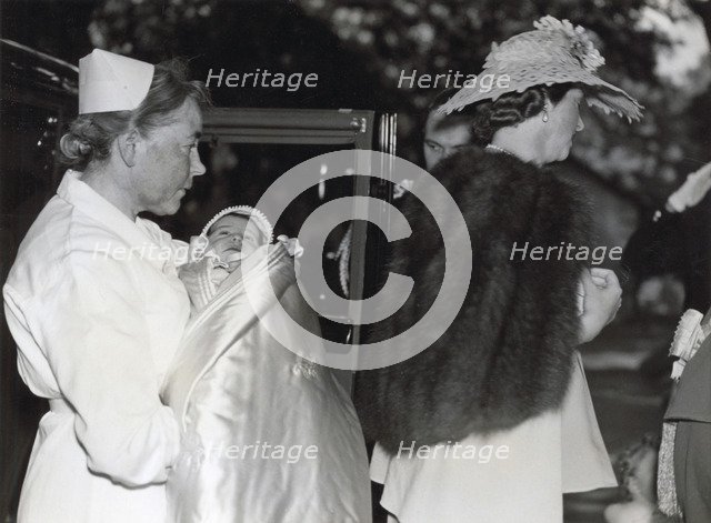 Christening of Princess Desiree of Sweden at the Church of Solna, Sweden, 30 June 1938. Artist: Karl Sandels