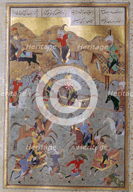 Persian miniature of battle between Alexander the Great and Darius, 16th century. Artist: Unknown