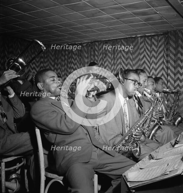 Portrait of Dizzy Gillespie, James Moody, and Howard Johnson, Downbeat, New York, N.Y., 1947. Creator: William Paul Gottlieb.