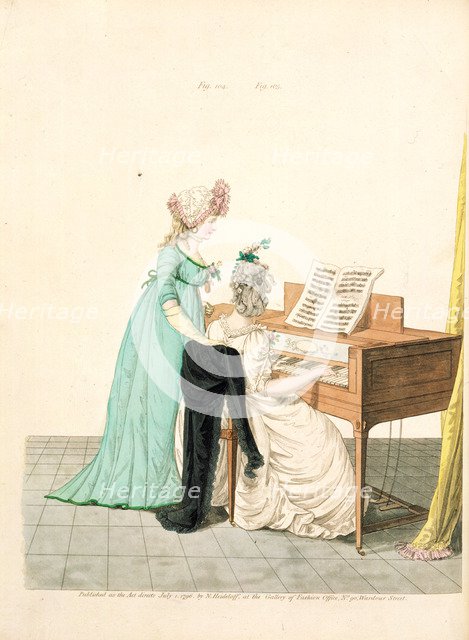 Ladies at the piano, from the Gallery of Fashion, 1796.