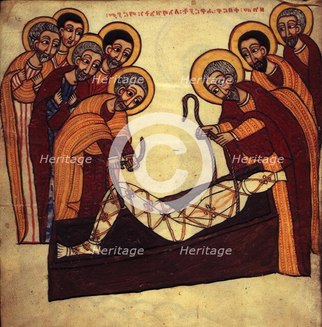 Christ's body wrapped in a shroud for burial with his disciples weeping, c1632-c1667. Creator: Unknown.