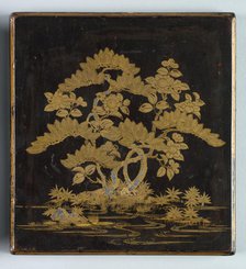 Writing Box (Suzuribako) with Design of Pine, Camellia and Bamboo (lid), 1400s. Creator: Unknown.