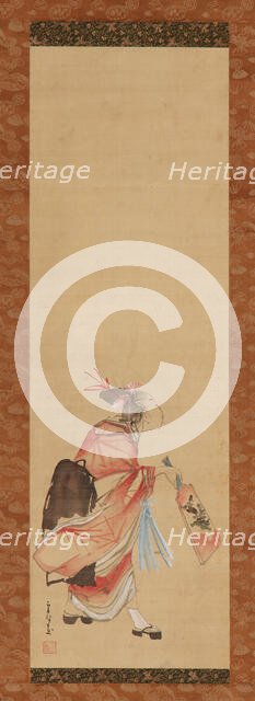 Girl playing battledore and shuttlecock, 1615-1868. Creator: Hishikawa Sori.