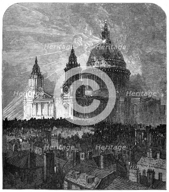 St Paul's Cathedral illuminated for Thanksgiving Day, London, 1900. Artist: Unknown