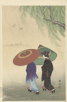 Two women in the rain, 1925-1936. Creator: Ohara, Koson (1877-1945).
