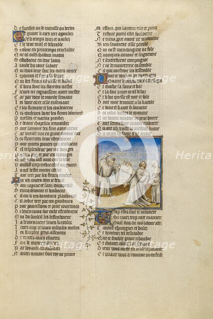 A Husband Beating his Wife with a Stick; Roman de la Rose, about 1405. Creator: Unknown.