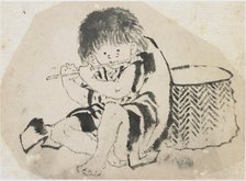 Boy Playing Flute, Edo period, ca. 1840. Creator: Hokusai.