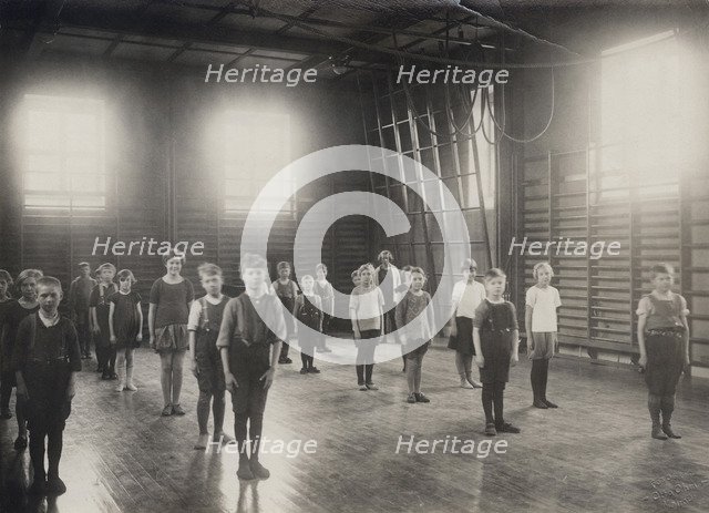 Physical education class at school, Sweden, 1927. Artist: Otto Ohm
