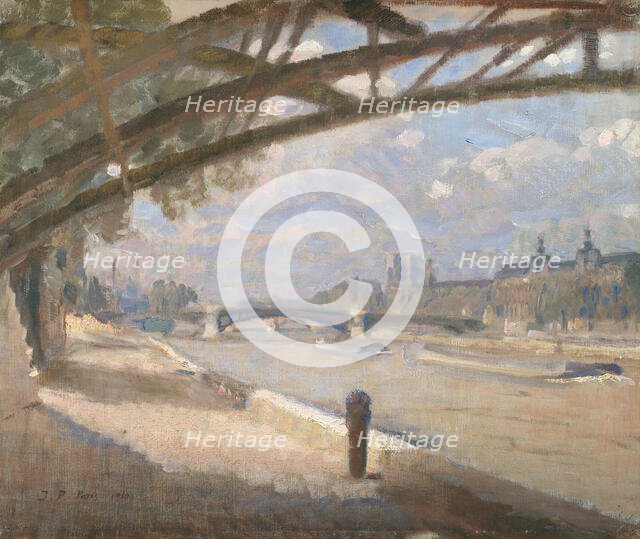 Under the Pont des Arts, Paris. Noon, 1910. Creator: Julius Paulsen.