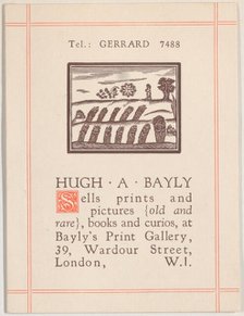 Trade card for Hugh A. Bayly, printseller, 19th century. Creator: Anon.