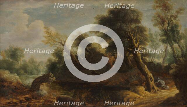 Wooded Landscape with a Wildfowler by a Stream, 1646. Creator: Anon.