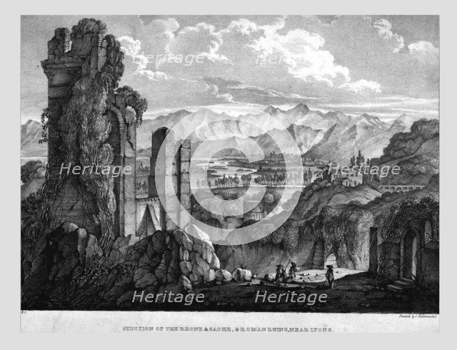 'Junction of the Rhone and Saone, Roman Ruins near Lyons, c1835. Creator: Charles Joseph Hullmandel.
