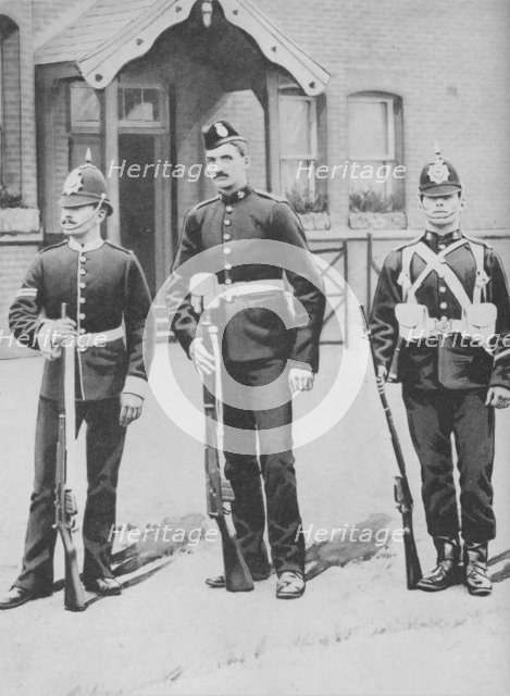 'Corporal and Privates, the Buffs', c1880. Artist: Gregory & Co.