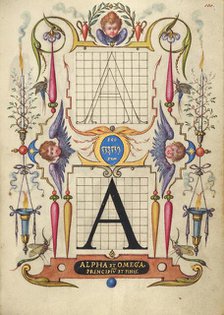 Guide for Constructing the Letter A; Mira calligraphiae monumenta, about 1591-1596. Creator: Joris Hoefnagel.