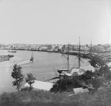 Brisbane River, Petrie Bight  with Customs House to the right, 1890. Creator: Robert Augustus Henry L'Estrange.