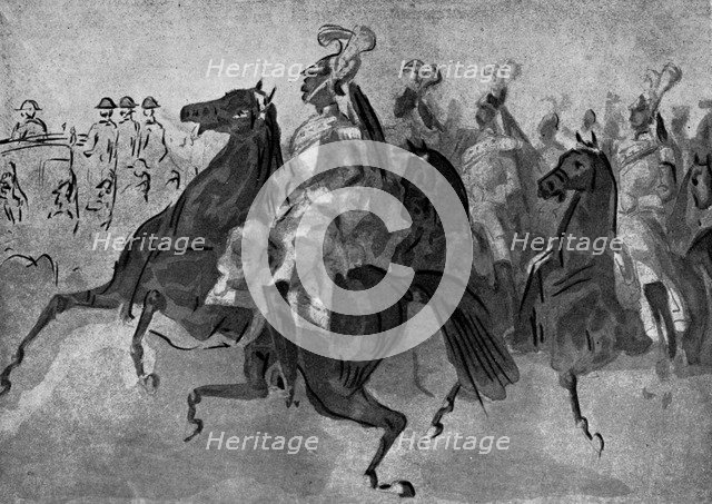 'The Escort of Cuirassiers', 19th century, (1930).Artist: Constantin Guys