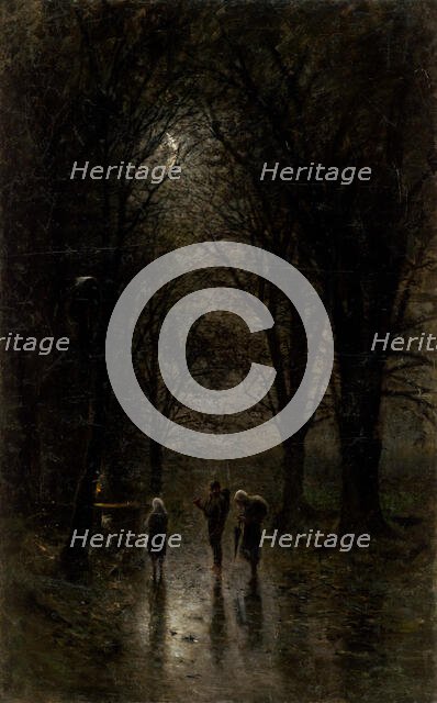 Night Travellers at a Cross (Road through the Woods), 1880-1882. Creator: Ladislav Mednyanszky.