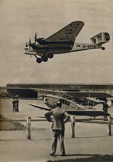 A German Junkers airliner arriving at Croydon Airport, c1934 (c1937). Artist: Unknown.