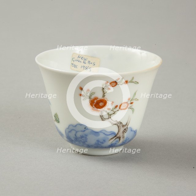 Polychrome and underglaze blue month cup with enamel decoration, 1980s. Artist: Unknown.