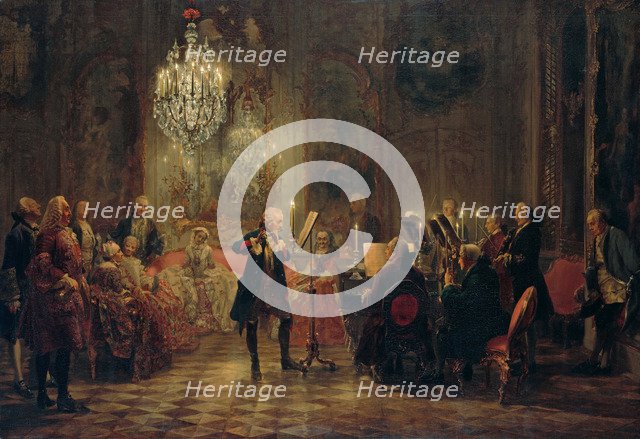 Flute Concert with Frederick the Great in Sanssouci, 1850-1852. Artist: Menzel, Adolph Friedrich, von (1815-1905)