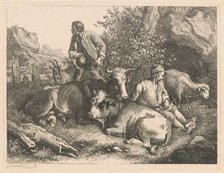 Two Shepherds with a Cow and Calf, after 1776. Creator: Francesco Londonio.