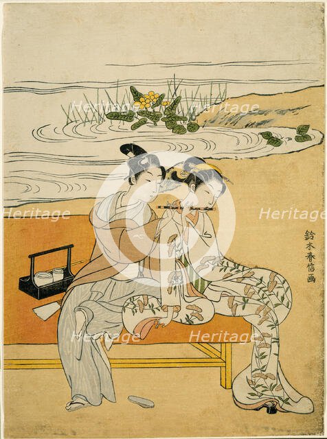 Lovers Playing the Same Fute (parody of Xuanzong and Yang Guifei), c. 1767. Creator: Suzuki Harunobu.