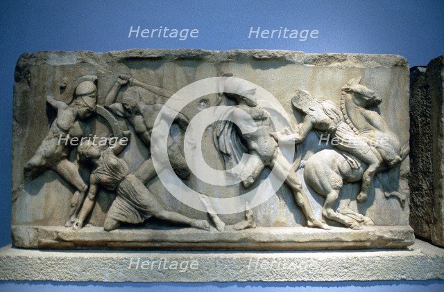 Relief depicting Greek soldiers fighting Amazons. Artist: Unknown