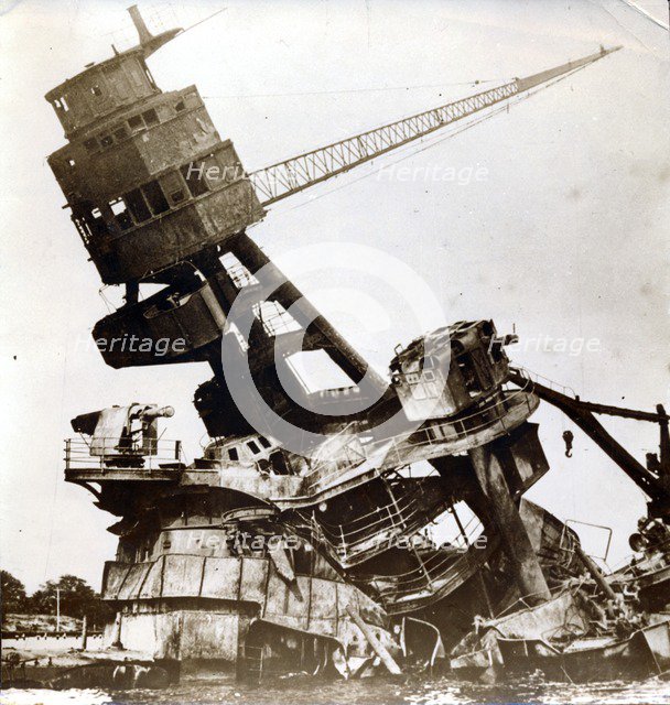 USS Arizona, attack on Pearl Harbor, December 7th, 1941. Artist: Unknown