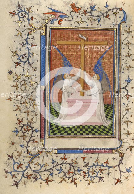Two Angels Displaying the Cross; Book of Hours, about 1410. Creator: Unknown.