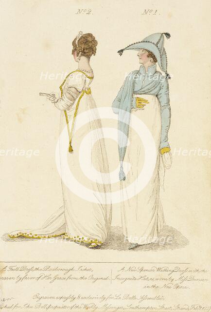 Fashion Plate (the Roxborough Jacket - A New Spencer Walking Dress with the Incognita Hat), 1807. Creator: John Bell.