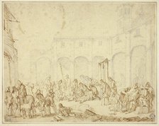 Wounded Soldiers in a Courtyard on Town Square, n.d. Creator: Cornelis de Wael.