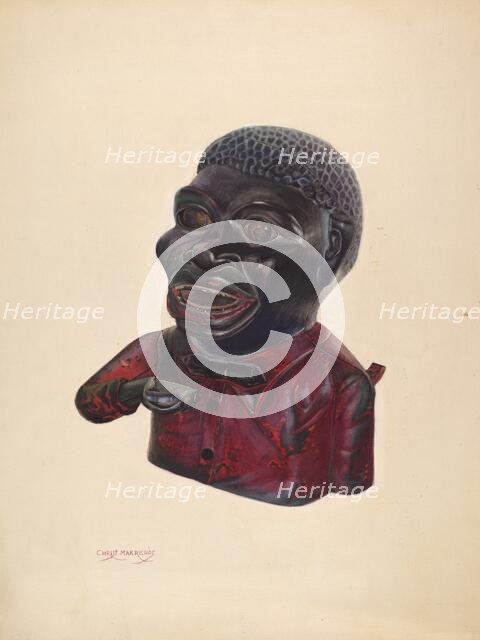 Cast Iron Toy Bank: "Jolly Nigger", c. 1937. Creator: Chris Makrenos.