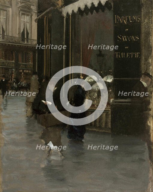 La parfumerie Violet, à l'angle du boulevard des Capucines et de la rue Scribe, c. 1880. Creator: De Nittis, Giuseppe (1846-1884).