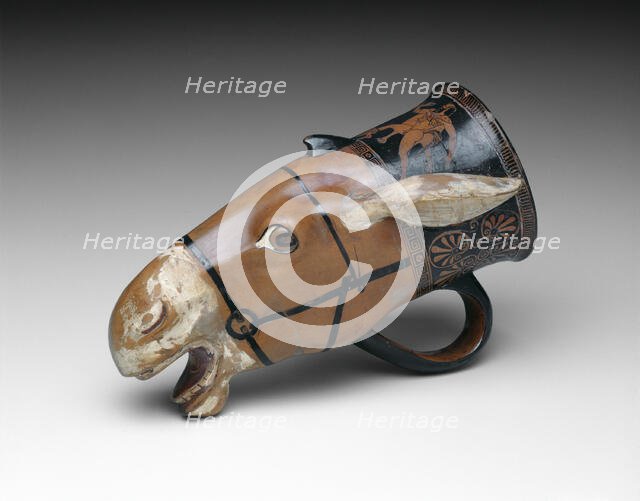 Rhyton (Drinking Vessel) in the Shape of a Donkey Head, 480-470 BCE. Creator: Painter of London E 55.