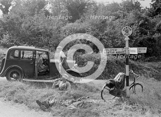 Standard Twelve 4-door saloon, Ipplepen, Devon, 1930s. Artist: Bill Brunell.