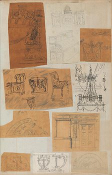 Page from a Scrapbook containing Drawings and Several Prints of Architecture, Int..., ca. 1800-1850. Creators: Workshop of Charles Percier, Workshop of Pierre François Léonard Fontaine.