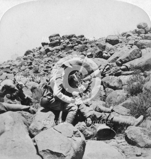 'The dying bugler's last call, a battlefield incident, Gras Pan, South Africa', 1900. Artist: Underwood & Underwood