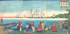 Illustration of a Large French Port Trading with Many Nations (Furansukoku oomi..., 4th month, 1866. Creator: Tsukioka Yoshitoshi.