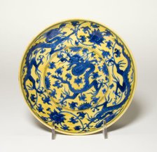 Dish with Dragons and Lotus Flowers, Qing dynasty (1644-1911), Kangxi period (1622-1722). Creator: Unknown.
