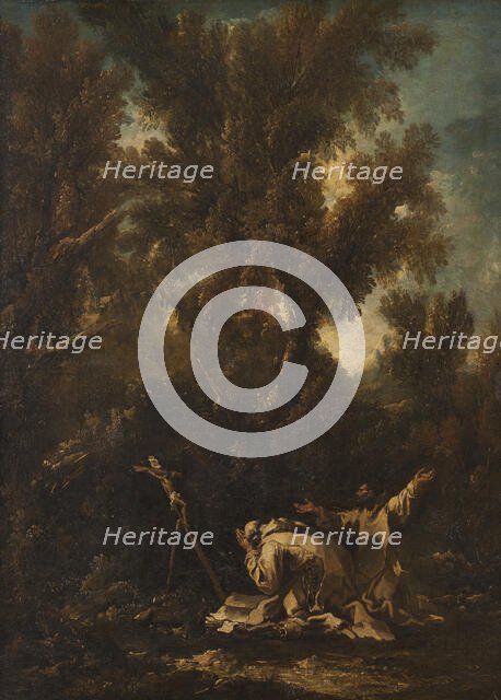 Landscape with two penitent monks, late 17th-mid 18th century. Creator: Alessandro Magnasco.