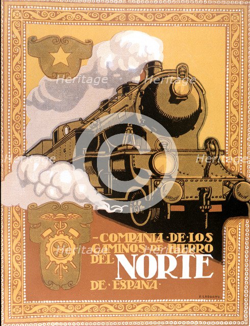Poster of the 20s advertising the Society of the Caminos de Hierro del Norte de España.
