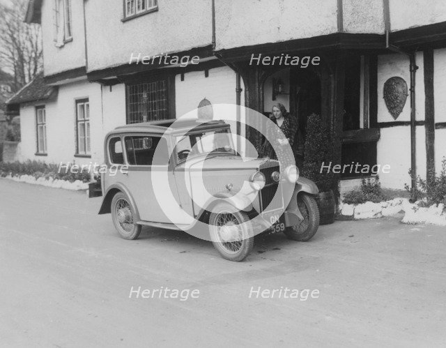 1931 Triumph Scorpion outside the Bell Inn, Hurley, Berkshire, (c1931?). Artist: Unknown