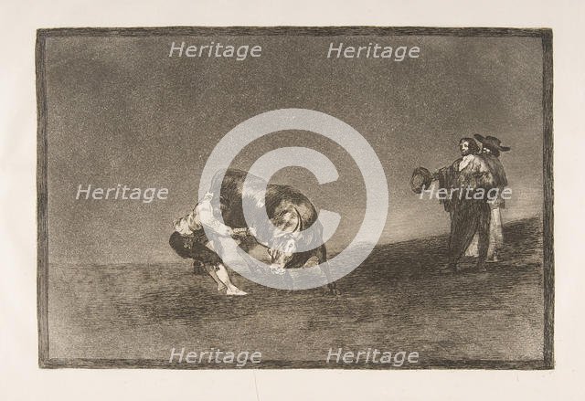 Plate 16 of the 'Tauromaquia': The same man throws a bull in the ring at Madrid., 1816. Creator: Francisco Goya.