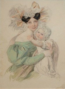 Portrait of Maria Trofimovna Pashkova (1819-1892), née Countess von Baranov, with daughter Alexandra